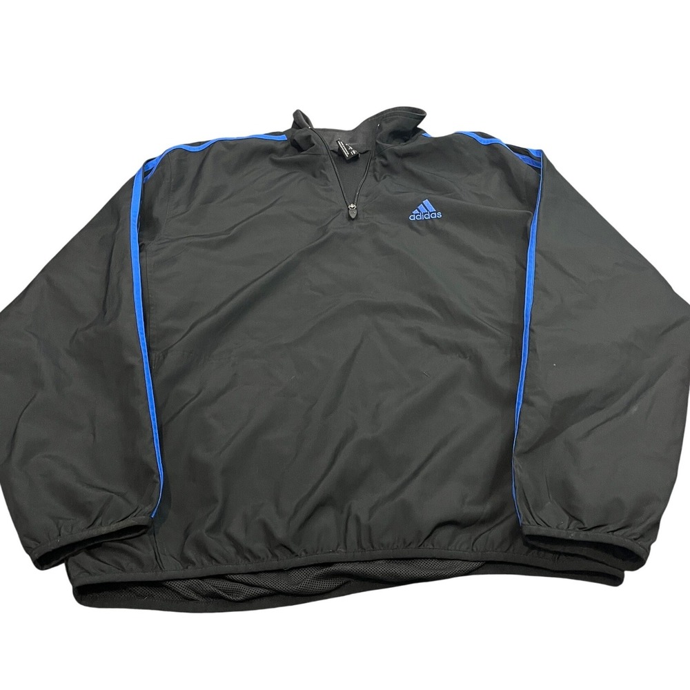 Adidas Quarter Zip Pullover Mens Medium Black Blue Striped‎ Windbreaker Jacket